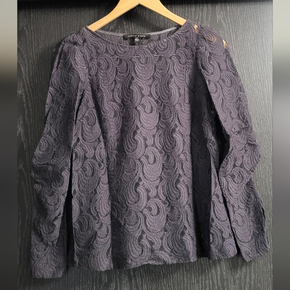Elegant Lace Women Top - Gray Puff sleeves